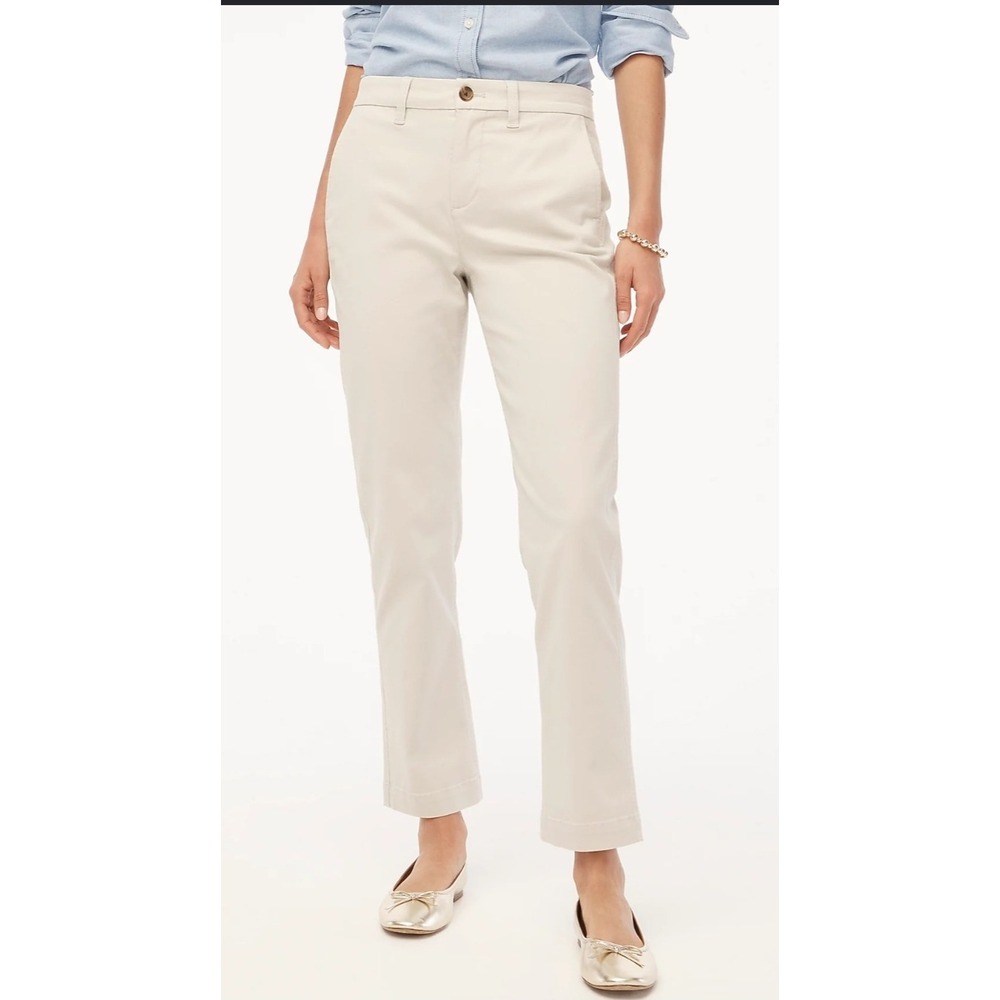 J.Crew High-Rise Girlfriend Chino‎ Pants Ivory Off-White Stretch Size 12